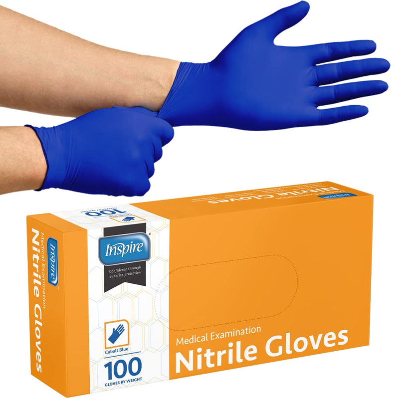 Inspire Nitrile Gloves | THE ORIGINAL Quality Stretch Nitrile Exam Cobalt Blue | Disposable Safety Gloves | 4.5 Gloves Medium Blue - Box of 100