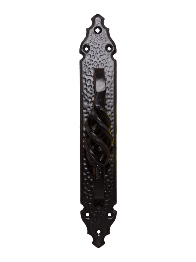 Fiesta Brands 11 Inch Door Pull Black Gate Handle Antique Rustic Hardware Twisted Birdcage Barn Door Handle, Heavy Duty Black Long Plate for Closet,Gate,Shed Door,Window,Fence,Garage