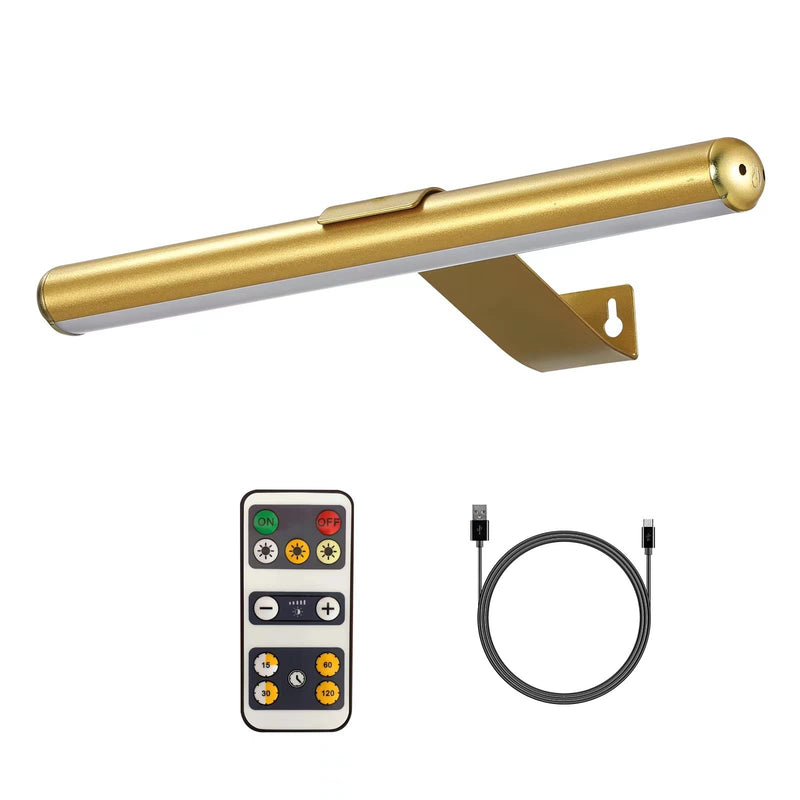 Wireless Picture Light Battery Operated,Rechargeable Painting Light with Remote Control, Metal Art Light Display Lamp,3 Modes,Dimmable Dartboard Light with Timer for Frame Gallery,300LM, Gold 13inch-Gold