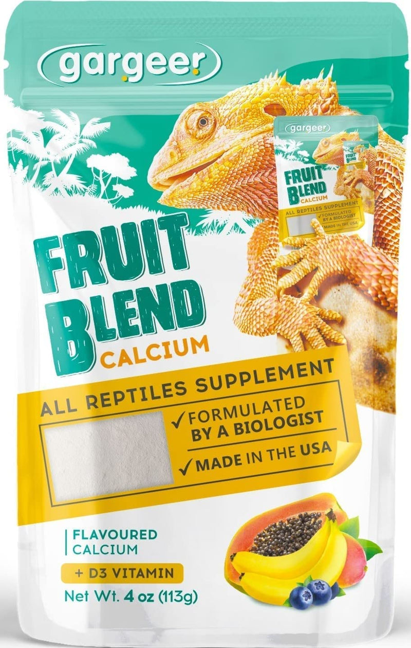 4oz All Reptile Calcium with Vitamin D3, Phosphorus-Free, Ultrafine Powder. Pure dust, Real Fruits Blend Flavored Ready to Use Supplement, for Lizards & Amphibians. Made in The USA. Enjoy ! Fruit Blend Calcium + D3 - PawsPlanet Australia