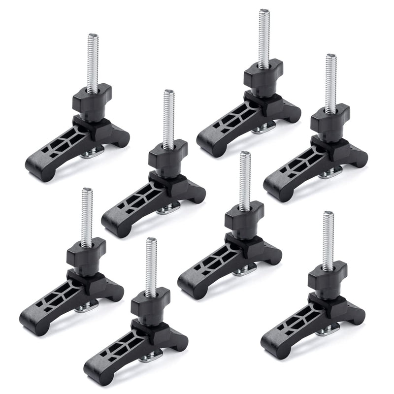 POWERTEC 8PK T-Track Hold Down Clamp with 3-1/2” T Track Bolts for CNC Machine, Table Saw Sled, Drill Press, Work Bench, T Track Accessories for woodworking (71661-P4) 3-3/4” HD Clamp, 8PK