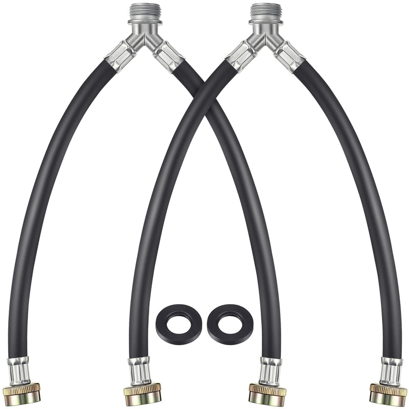 Dreyoo Rubber Washing Machine Y Hose, 3/4 Inch Brass Fittings, 1 ft (12 Inch) Length Hot and Cold Water Supply Y Mixer Hose Connector for Washing Machines Outdoor Garden Faucets(2 Pcs) 2