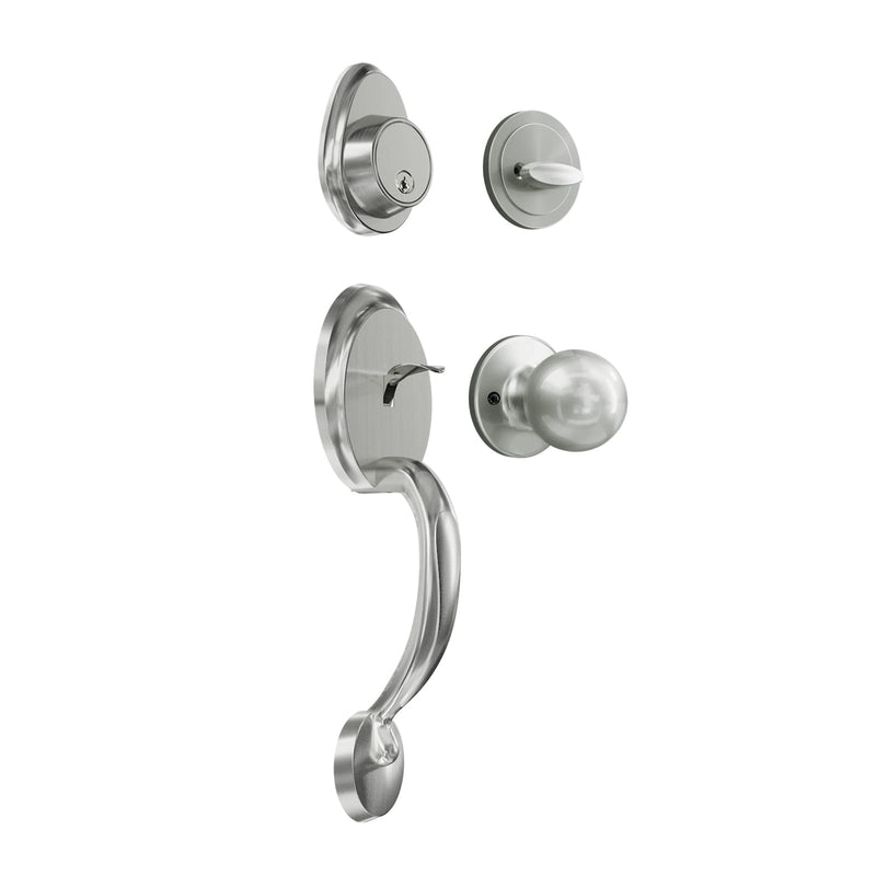 Front Door Handle Set Entry Door Lock Set Satin Nickel Entrance Handle Set with Lock, with Single Cylinder Deadbolt and Knob Handle, Reversible for Right & Left Handed Doors (Antique_1077) Antique