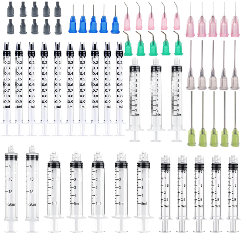 25 Pack 1ml, 3ml, 5ml, 10ml, 20ml Glue Dispenser with14ga,16ga, 18ga, 20ga, 22ga Glue Dispensing tip and Caps for Measuring and Refilling, Glue Applicator or Oil 25 Pack