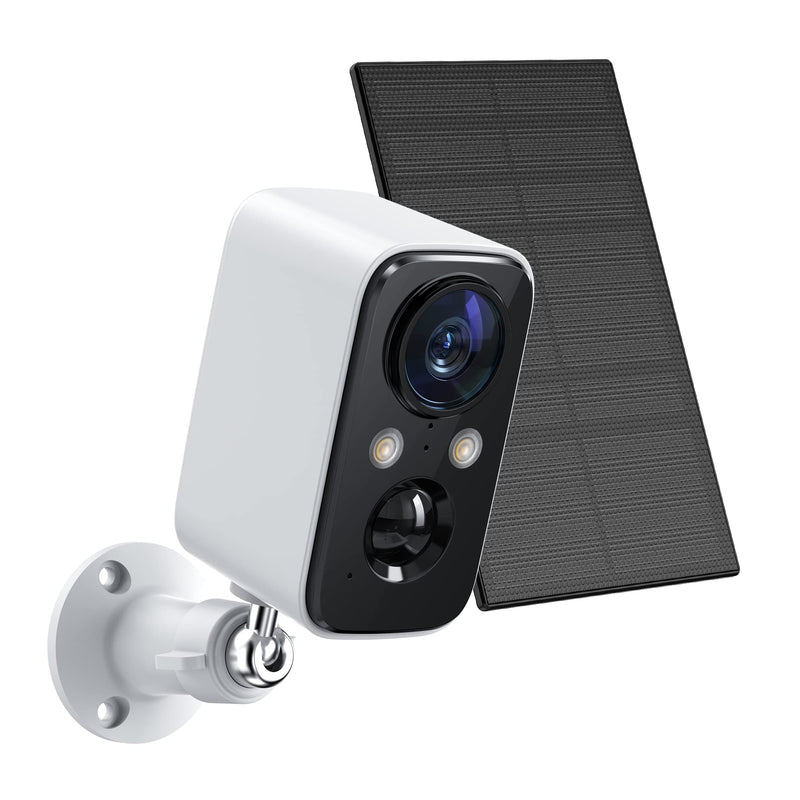 Solar Panel Security Cameras Wireless Outdoor - Battery Powered Cameras for Home Security WiFi Camera Surveillance Indoor System Floodlight Night Vison Alarm Motion Sensor Light Door Cam white