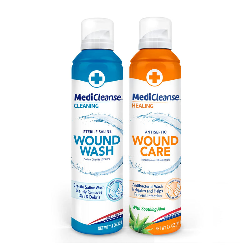 First Aid Sterile Saline Wound Wash and Antiseptic Wound Care Kit, 7.4 Ounce, Pack of 2 - Made in USA Saline Wound Wash & Antiseptic Wound Care Kit