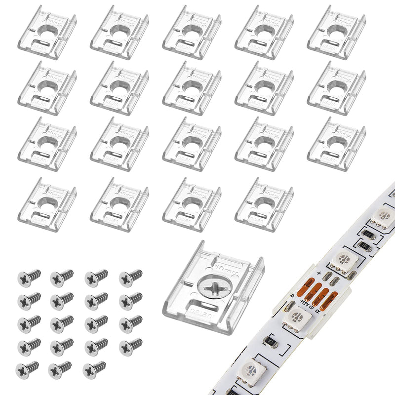 VIPMOON 100pcs Clear LED Strip Light Mounting Clips 10mm Width Holders and 100pcs Compatible Stainless Steel Phillips Screws Mounting Brackets for Waterproof or Non-Waterproof 3528 5050 5630
