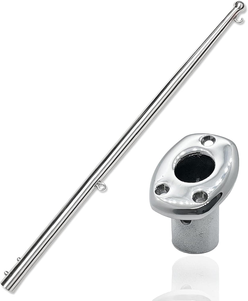 24-Inch Marine Flag Pole with Mount Base, 316 Stainless Steel Boat Flag Pole Holder for Yacht, Pontoon, Truck & Dock, Fits 3/4" ID Tube A