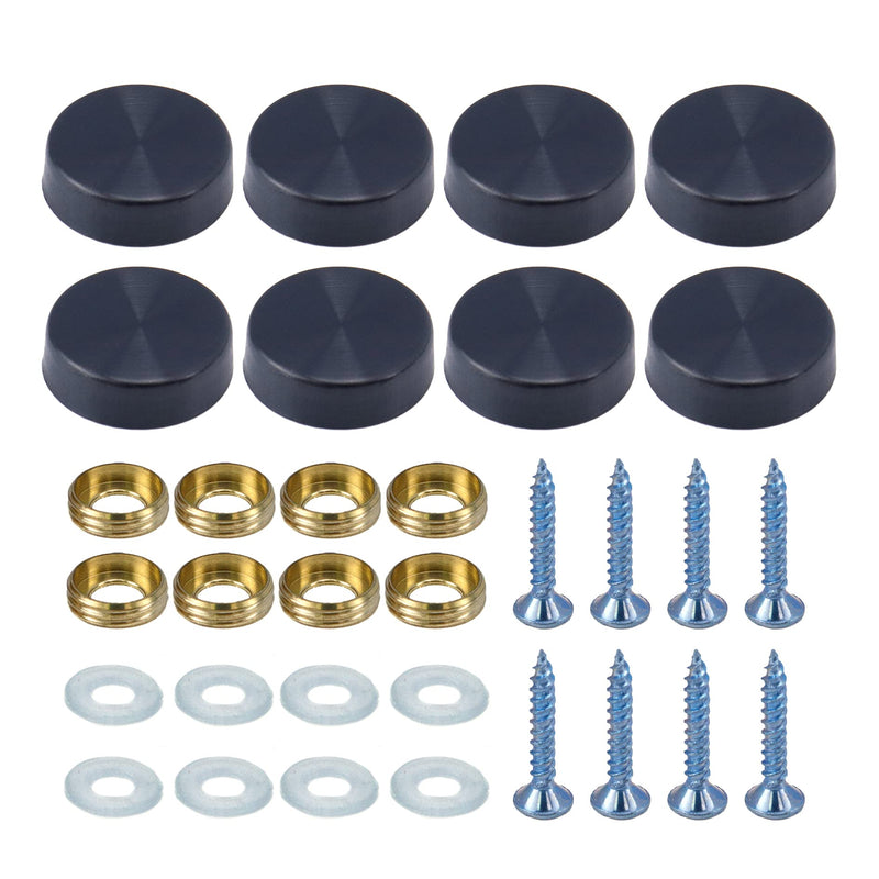 Mirror Screws Cap,8Pcs 16mm(5/8") Black Stainless Steel Mirror Nails Decorative Screw Caps Advertising Nails