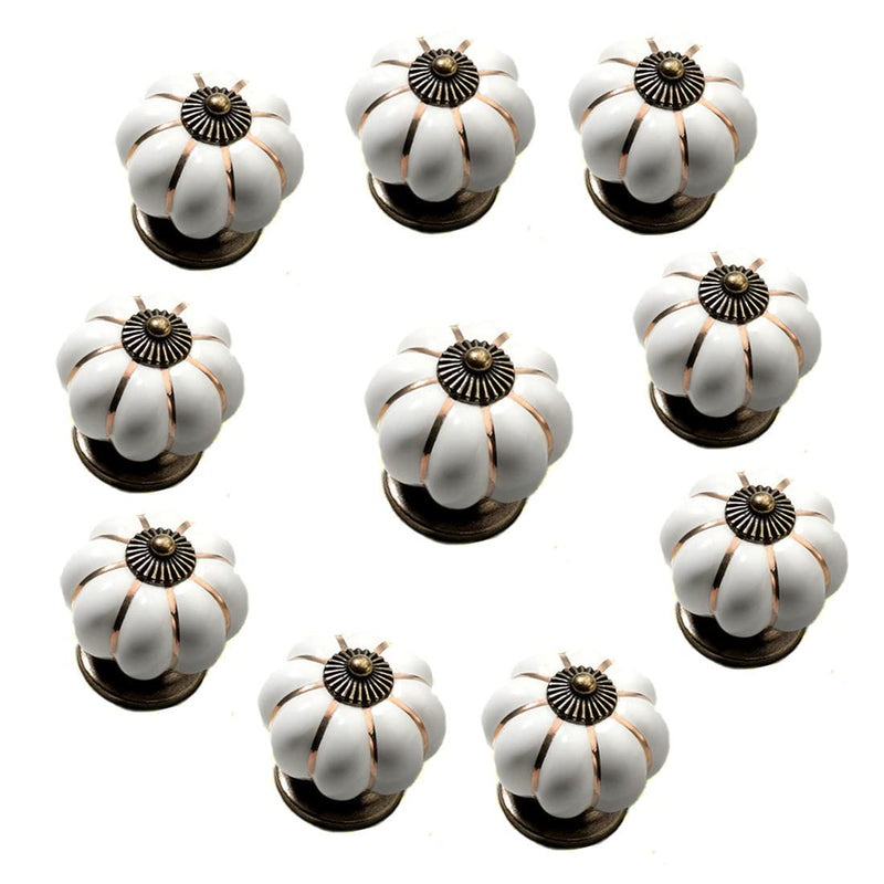 10 Pcs Vintage Ceramic Pumpkin Cabinet Knobs, Kitchen Cabinet Drawers Dresser Cupboard Pull Handles Door Pulls with 3 Kinds of Screws(White)
