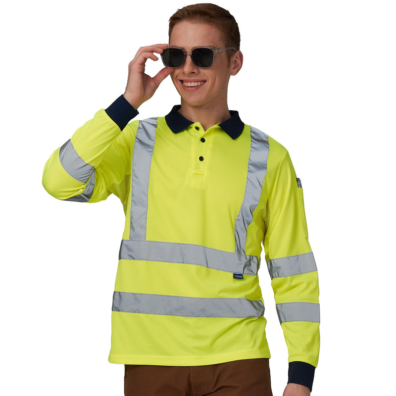 A-SAFETY Long Sleeves Hi Vis Safety Daily Work Construction Polo Shirts for Men for Women Yellow Large