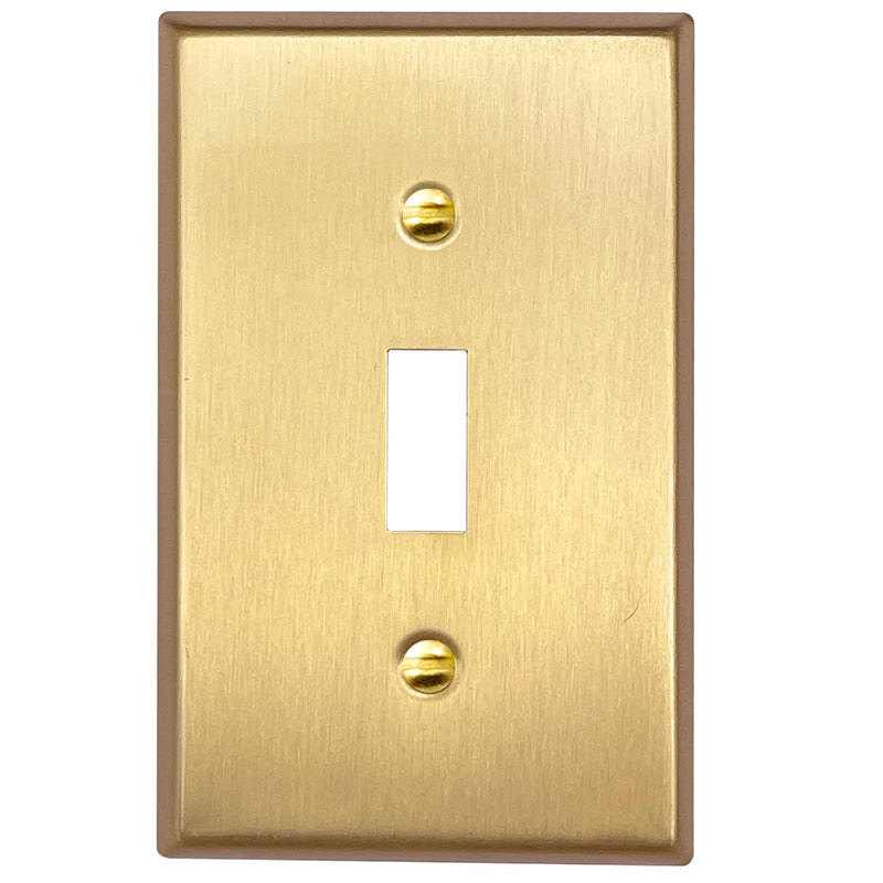 Rio Salto BRASS Metal Gold Toggle Light Switch Cover Wall Plate Single Toggle Switch Wallplate Decorative Gold 1 Gang Wall Switch Plate Covers Hardware Included Brushed Brass - Standard Size Toggle Switch 1-Gang (1-Pack)
