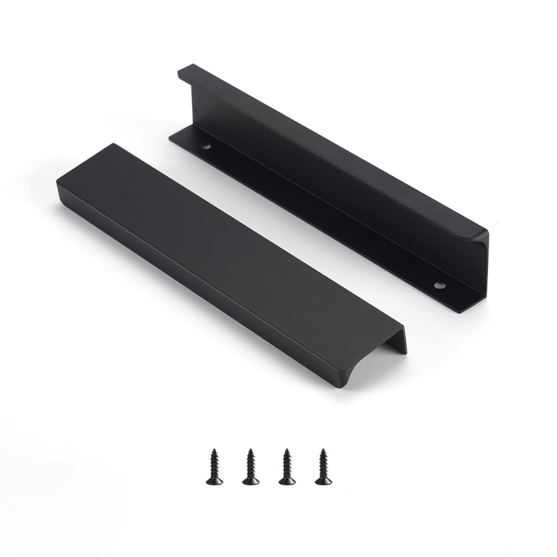 Satanga Edge Black Finger Pull for cabinets Kitchen Concealed Drawer pulls Aluminum Flat Hidden Back Mount Door Handle for Home 10Pack Modern 6.3" Hole Center Easy Installation 6.3" Hole Center 7.87" Overall Length Matte Black 10