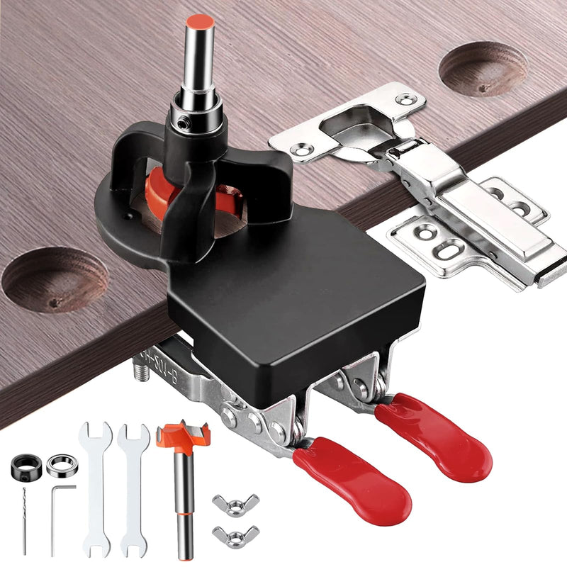 Adoles 35mm Concealed Door Hinge Jig， Accurate Locking Cabinet Hinge Jig，Aluminum Alloy DIY Pocket Hole Jig，2 Retaining Clips，Adjustable Quick Punch Cabinet Hardware Jig - NewNest Australia