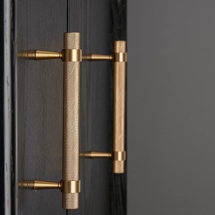 2 Pack Solid Brass Cabinet Pulls, 5 Inch (128mm) Hole Centers Gold Knurled Textured Bar Handles for Drawer Bathroom Kitchen Hardware