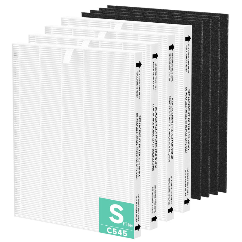C545 Replacement Filter Compatible with Winix C545 Air Purifier, Filter S, Part Number 1712-0096-00, 4×Filters + 4×Activated Carbon Pre-Filters 4-Pack