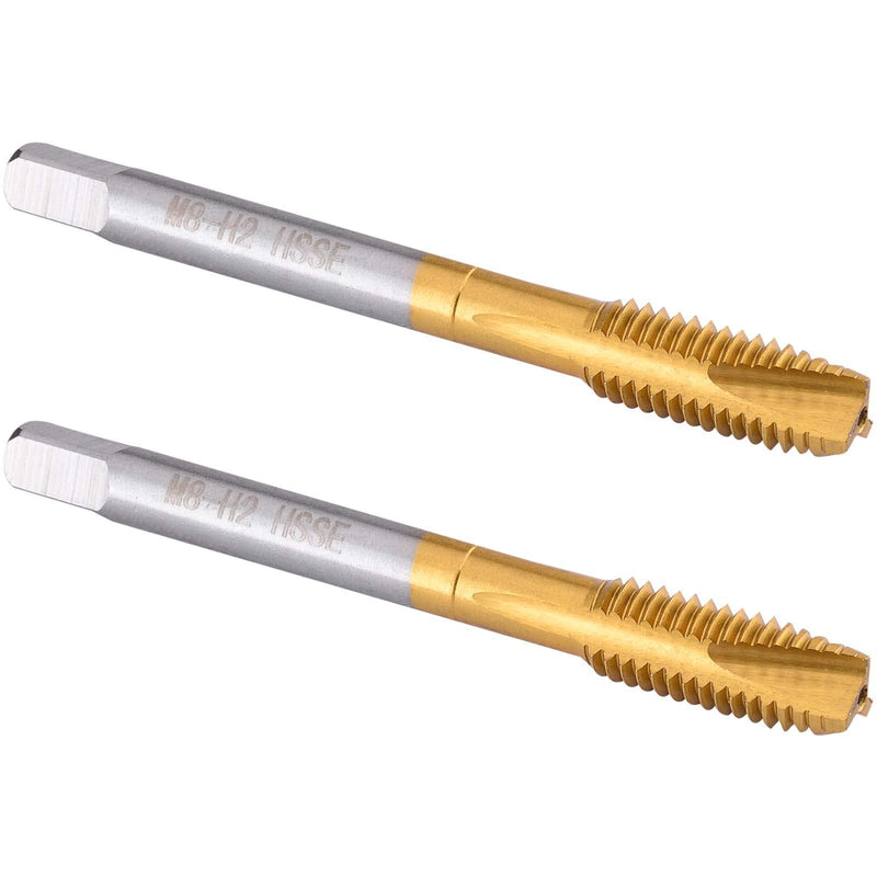 Burkit 2pcs M8 Spiral Point Tap, HSS Titanium Coating M8 x 1.25 Spiral Point Plug Threading Tap Spiral Point Tap Ti-co