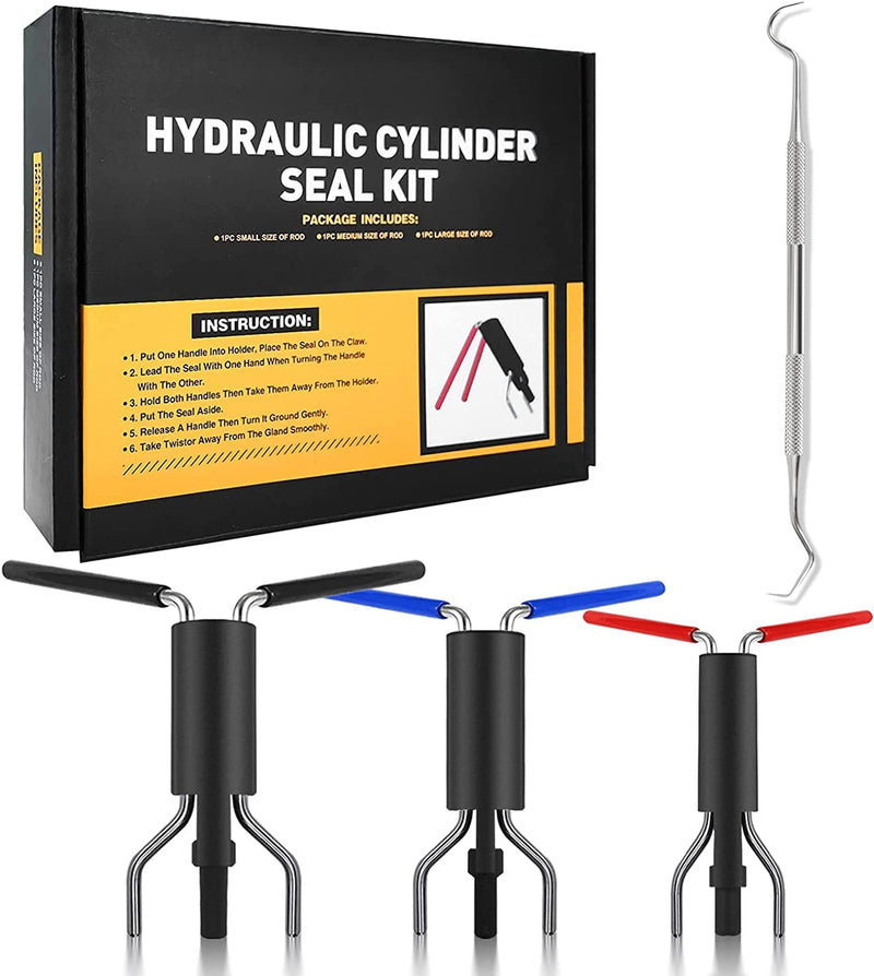 Seal Installation Tool, KZNANZN 4 Pack Hydraulic Cylinder Seal Kit for U-Cup Twistor Installation, Piston Rod Seal Install, O-Ring Twistor & Pick, Portable Seal Puller Tools Set Universal