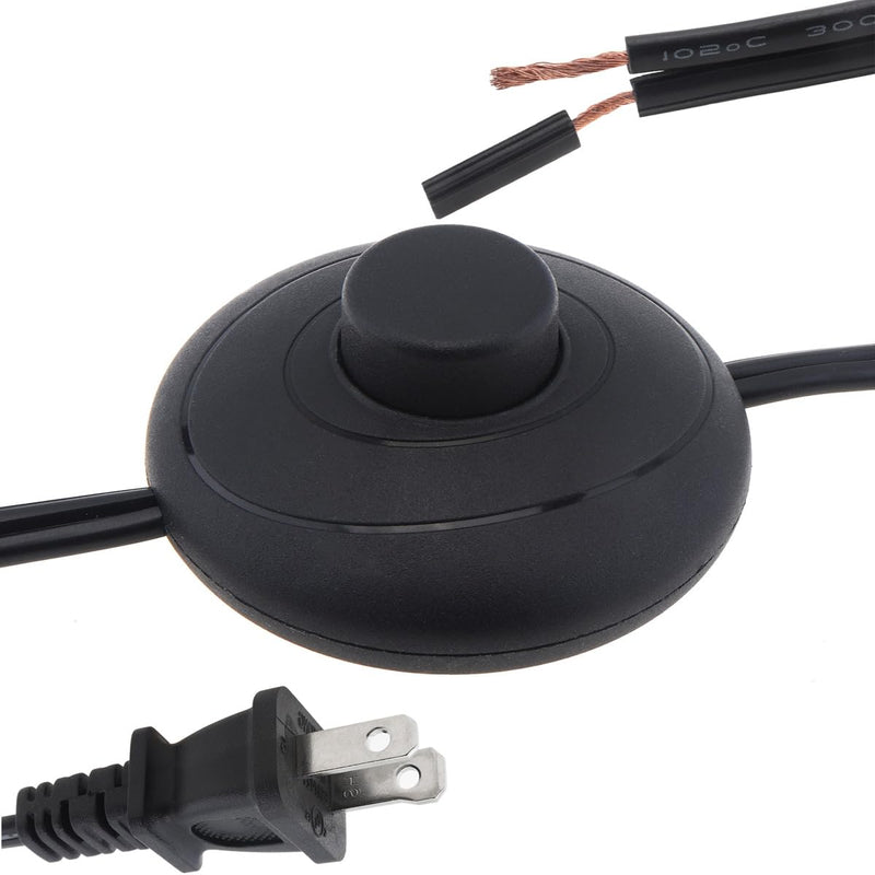 RTNLIT 6Ft Floor Foot Pedal Push Switch Inline Lamp Light On-Off Control with Wire Plug, Stripped Ends Ready for Wiring(1.8m, Black)