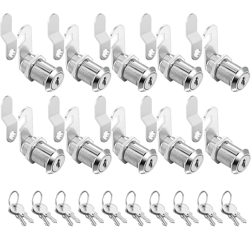 Cabinet Cam Locks Keyed Alike, 1-1/8'' Fits on 7/8'' Max Door Thickness, Secure File Drawer Mailbox RV Storage Replacement Set, Zinc Alloy (1-1/8 Inch 10Pcs) 1-1/8 Inch 10Pcs
