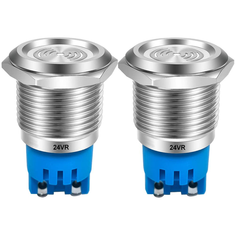 2pcs AC/DC 24V 19mm Waterproof IP65 Stainless Steel Red LED Flash Alarm 90dB Indicator Light with Lamp Buzzer, for Electrical Control Panel, DIY Project red LED 19mm-24v