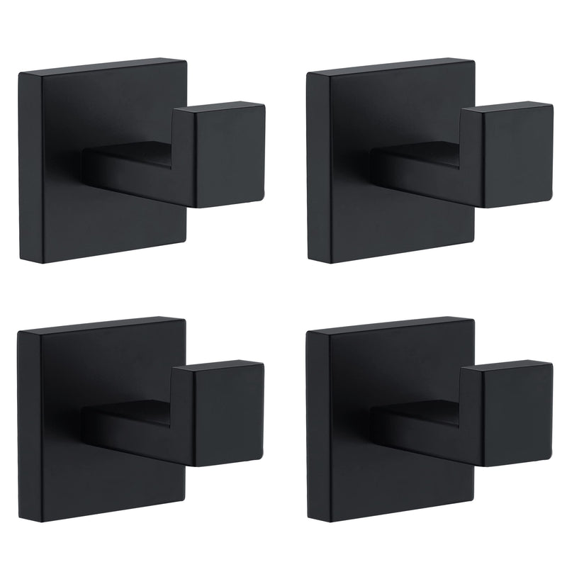 Towel Hooks for Bathrooms, Matte Black Towel Hook for Kitchen Bathroom, SUS304 Stainless Steel Coat Hook, Square Heavy Duty Holder Robe Hooks for Hanging Towels, Coats, sponges, Wall Mount, 4 Pack 2" 4Pack