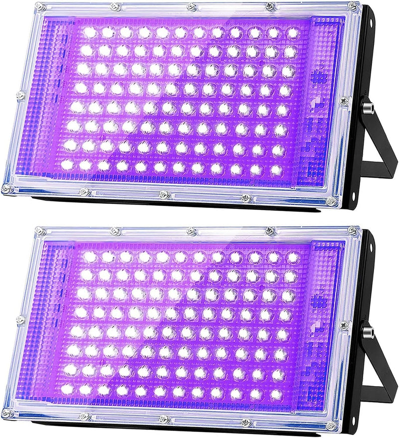 100W LED UV Black Light, Powerful UV Spotlight, IP66, 395nm UV Lamp for Christmas, Halloween Glow Party(2 Packs) 100W-2P