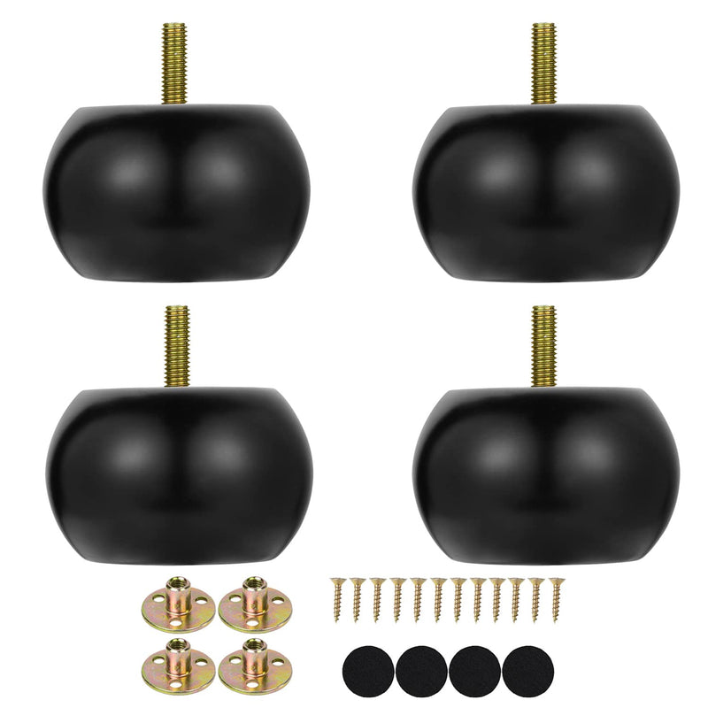 2 Inch Black Bun Feet for Furniture Set of 4 Solid Short Hardwood Round Ottoman Couch Sofa Legs