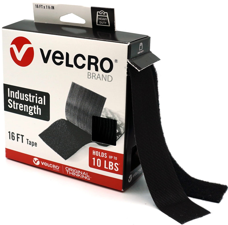 VELCRO Brand Heavy Duty Tape | 16 Foot Roll | Strong Sticky Back Adhesive Holds up to 10 lbs | Industrial Strength Fasteners for Indoor or Outdoor Use | 1-1/2in Width, Black (VEL-30838-USA) 16ft Heavy Duty Mounting Tape