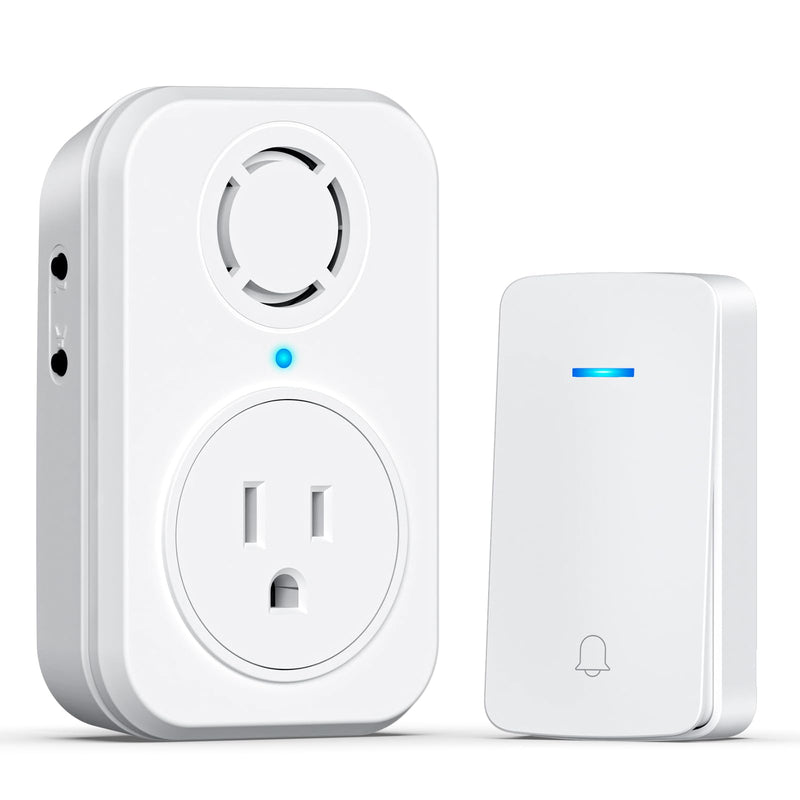 AIDA Wireless Doorbell, Self-powered Doorbell with Extra Socket, No Battery Required Push Button, Cordless Door Bell Ringer, 5 Volume Levels with 32 Doorbell Chimes (White, 1 Button & 1 Receiver) 1 Buttons & 1 Receiver White