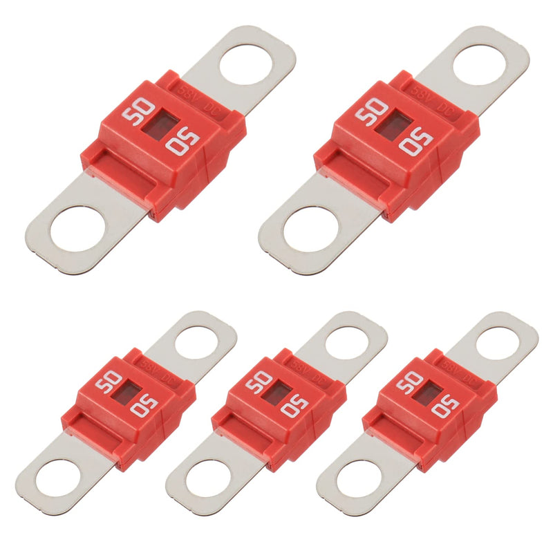 BOJACK AMI/Midi Fuse 50A High Current Fuse Bolt-on Fuse 50 Amp for Cars, Trucks, Construction Vehicles, Buses, Caravans (Pack of 5) 50 A