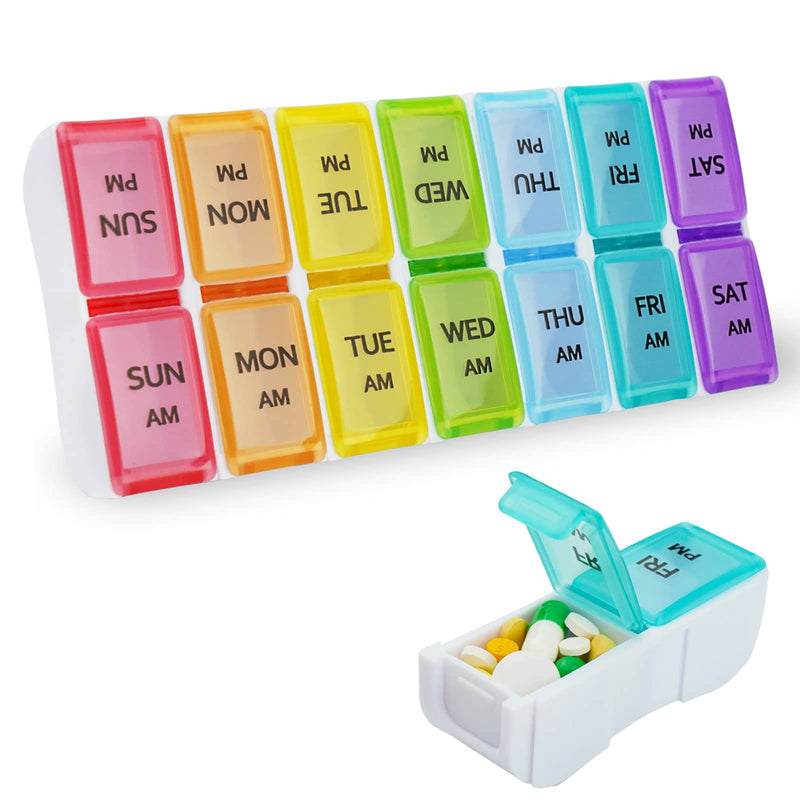 DailyRest Pill Organizer 2 Times a Day, Pill Box 7 Day, AM PM Pill Case, Detachable Weekly Pill Container, Rainbow See-Through Lids, Travel Portable Medicine Container for Pill/Vitamins/Supplements Color