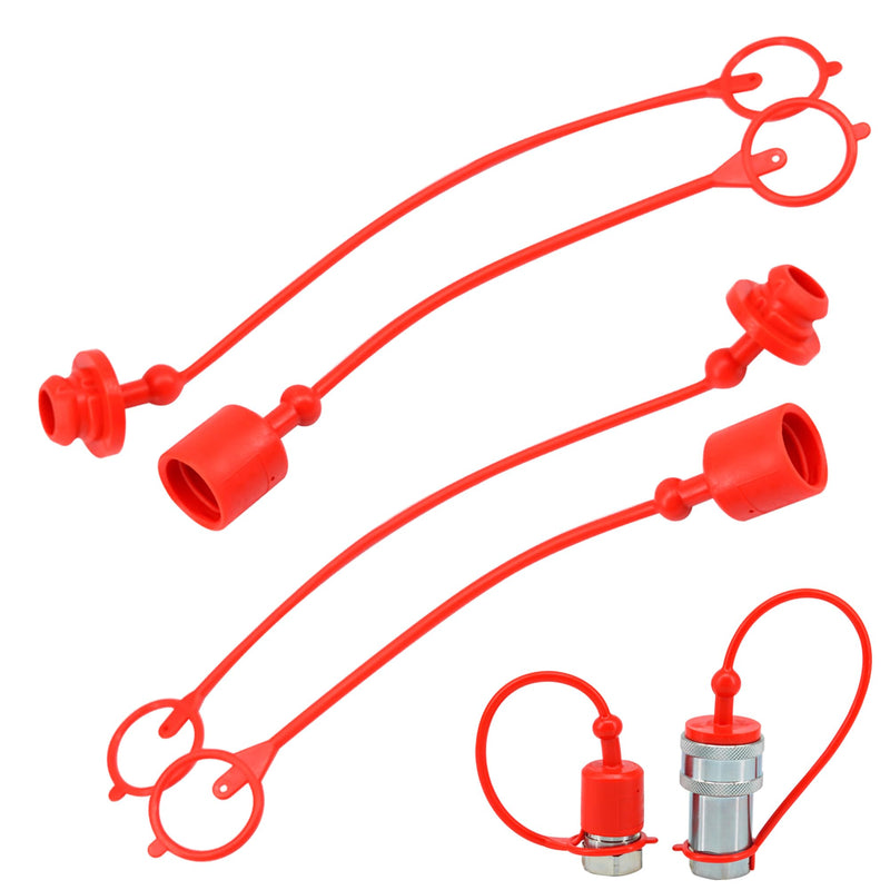 2sets 1/2 ISO A Hydraulic Coupler Male Dust Cap and Female Plug Cover,ISO A Pioneer Style Hydraulic Quick Disconnects Port Plug Cover Fittings,Red Cap with Retaining Ring Keeps Cap Connected to Hose Red 2