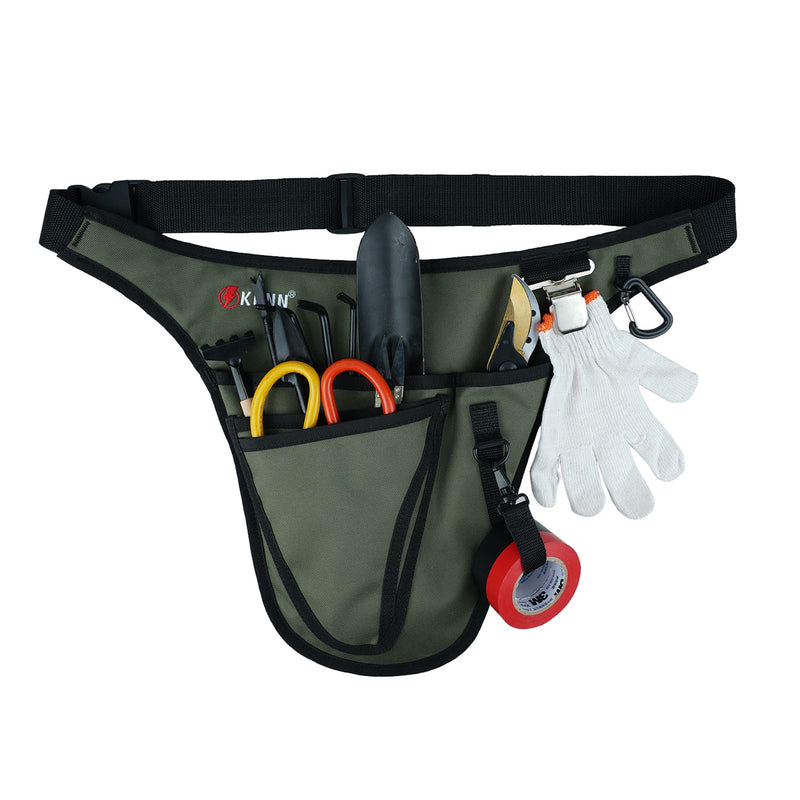 KUNN Garden Tool Belt,Durable Adjustable Tool Belt Waist Pouch with 4 Pocket for Women Men Gardeners Florist Army Green GA01-Army Green