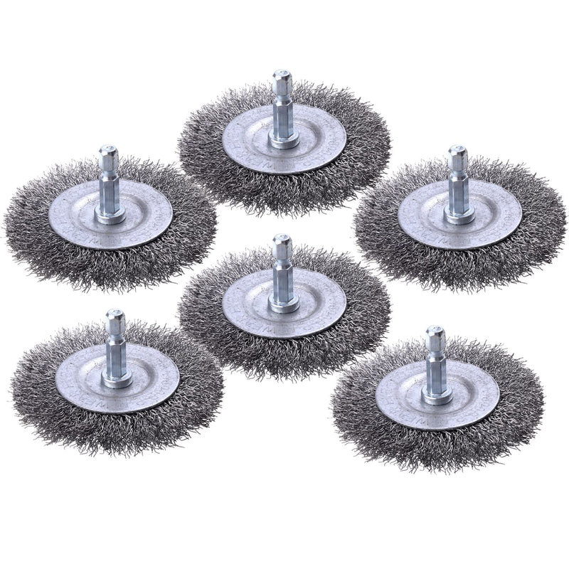 6 Pack Wire Wheel Brush for Drill, WENORA Wire Brush for Drill 1/4 Inch Hex Shank, Coarse Carbon Steel Crimped Wire Wheel Drill for Cleaning Rust, Wire Brush Drill Attachments 6 Pcs wire wheel