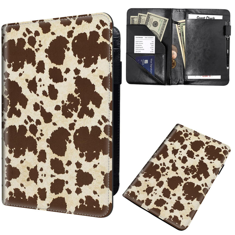 Server Book for Waitress, Waiter Book Server Wallet Fit Serving Aprons, PU Leather with Zipper and 7 Large Pockets Pen Holder for Checks Pen Holder Personal Organizer Wallet,Brown Cow Print Pattern AUOX5-CDB-462 5" x 8" Server Books