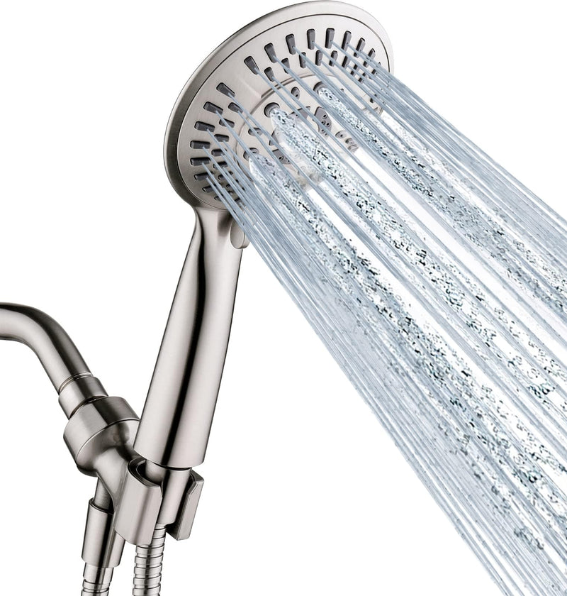 BRIGHT SHOWERS 9 Spray Settings Shower Head with Handheld High Pressure Brushed Nickel Hand Held Showerhead with 60 Inch Stainless Steel Hose and Adjustable Overhead Bracket 2.5 Gallon Per Minute