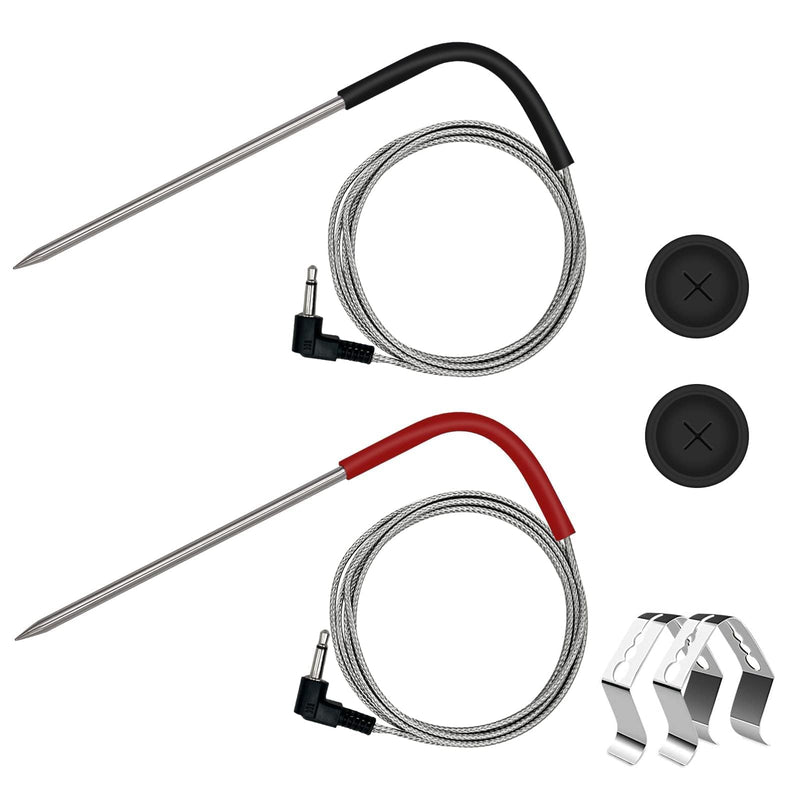 2-Pack Temp Meat Probe Replacement for Pit Boss Pellet Grills and Smokers, 3.5 mm Plug Thermometer Probes with 2 PCS Probe Grommets and Clips 2 probes+2 grommets+2 clips