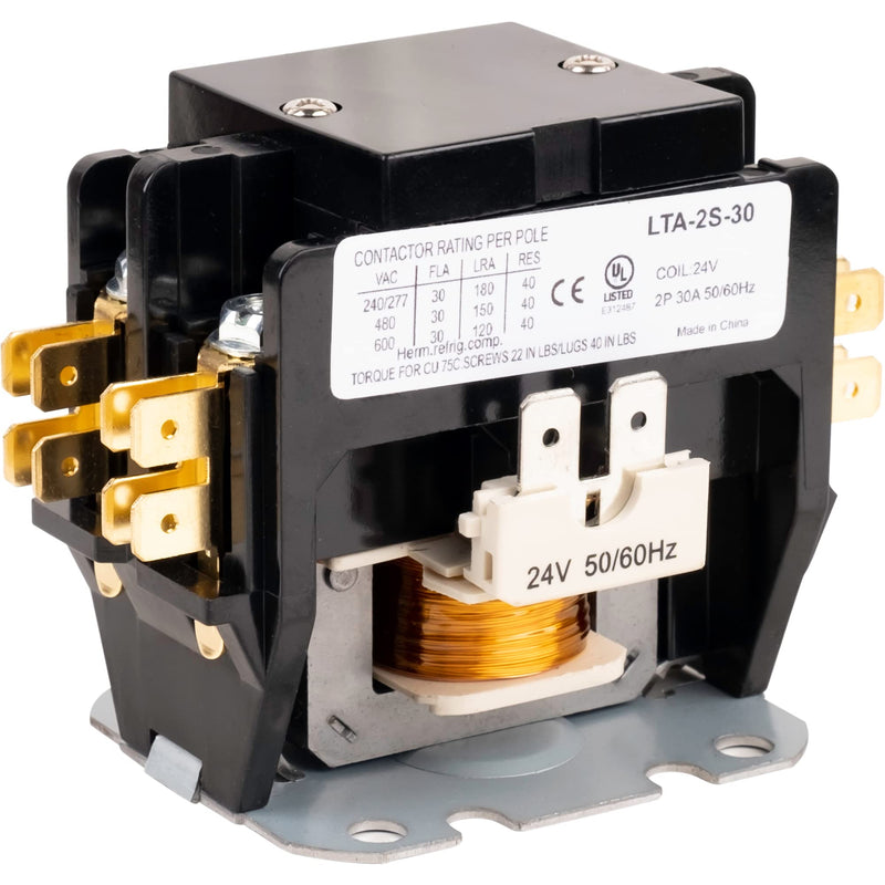 BlueStars Ultra Durable 2 Pole Contactor 30 Amp 24VAC Coil - Compatible with Relays, Air Conditioner, Heat Pump, Refrigeration Systems 2P 30A 24V