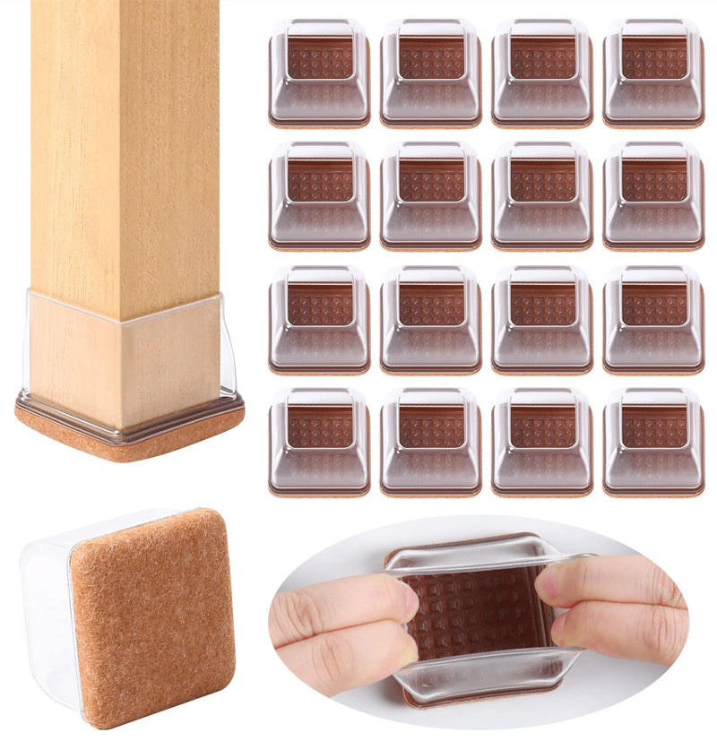 Ezprotekt 24 Pcs XL Square Clear Chair Leg Floor Protectors, Silicone Felt Furniture Pads Caps for Hardwood Floor, Dining Table Bar Stool Leg Protectors Leg Cups Covers (XL Fit: 1.5"-2") Clear-24pcs XL-Square
