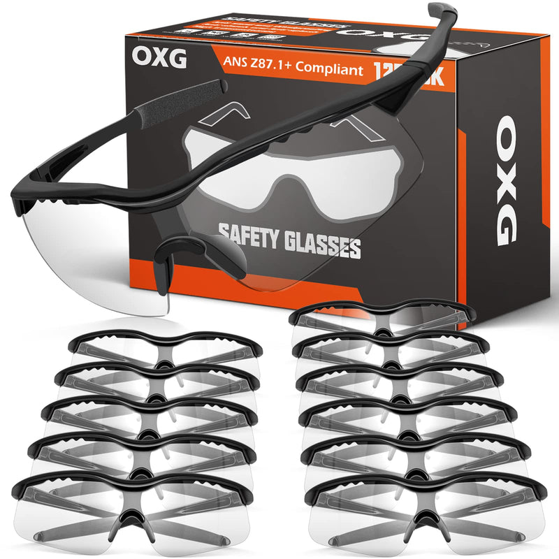 OXG 12 Pack Safety Glasses, ANSI Z87.1 Impact Resistant Anti-Scartch Safety Goggles for Men Women Youth Clear