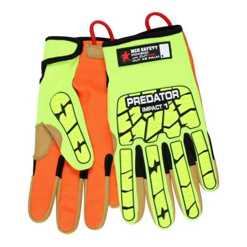 MCR Safety Gloves PD4900M Predator Mechanic Gloves, Hi-Visibility Cut Resistant Work Gloves, Medium, 1-Pair