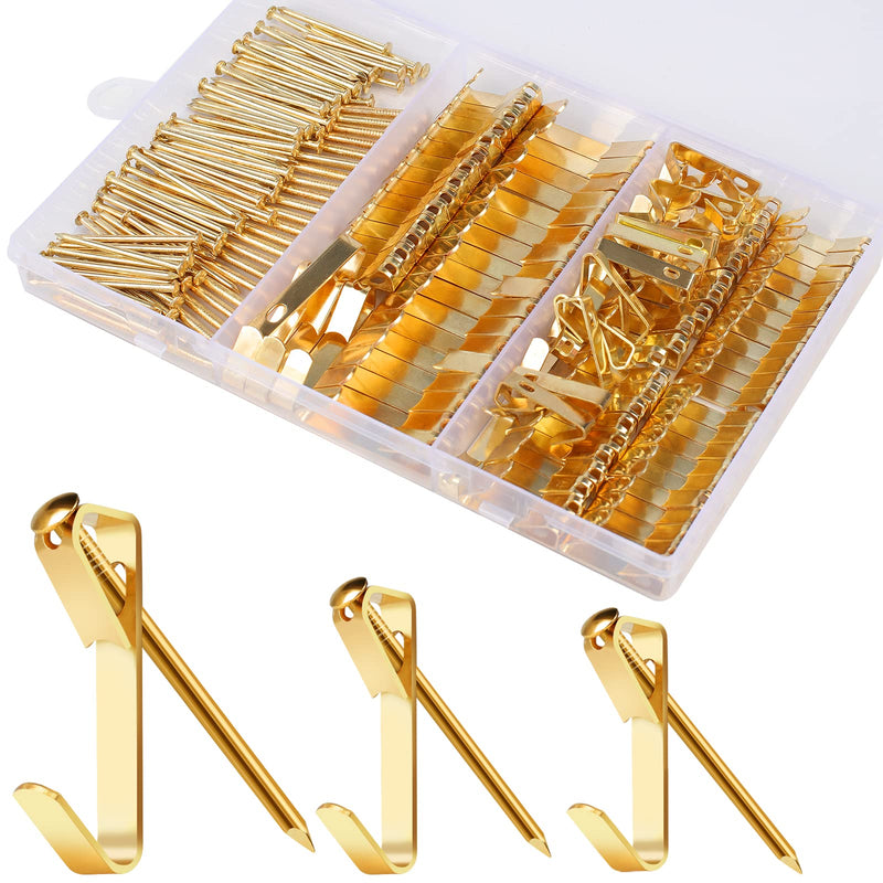 184 Pieces Picture Hanging Kit, 20lb, 30lb, and 50lb Picture Hangers, Metal Picture Hanging Hooks with Nails, on Drywall, Wooden Wall(Gold) 184 Pieces Gold