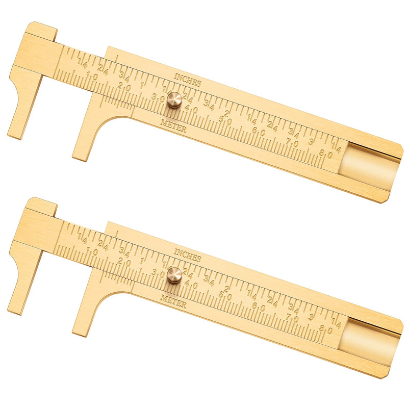 Konohan 2 Pcs Brass Vernier Caliper Pocket Handy Caliper Measuring Mini Tool Double Scale Sliding Gauge Metal Pocket Ruler for Bead Wire Jewels Rings Measurement
