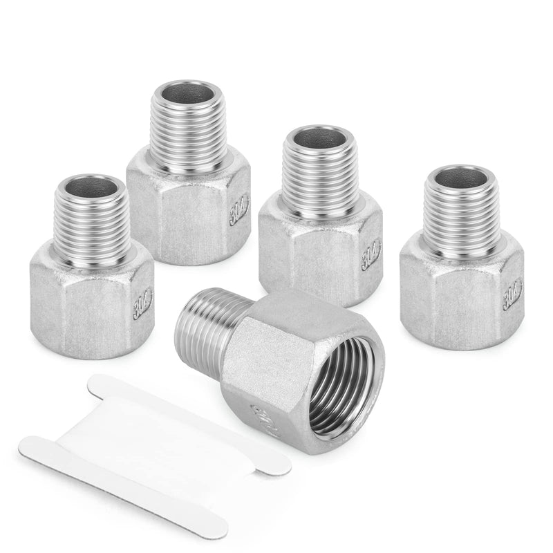 TAISHER 5PCS 304 Stainless Steel Pipe Fitting, Reducer Adapter, 1/4" Male NPTx 1/2" Female NPT 1/4” MNPT x 1/2“ FNPT 5