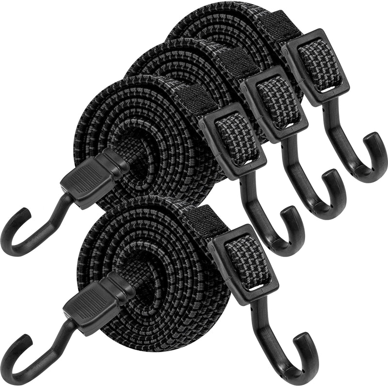 Bungee Cords with Hooks Heavy Duty, Flat Adjustable Bungee Cords with Hooks 40 Inch, Rubber Black Bungee Straps with Buckle Hooks for Outdoor, Camping, Tarps, Bike Rack, Tent, Truck, 4 Pack 40Inch-Black 4pcs