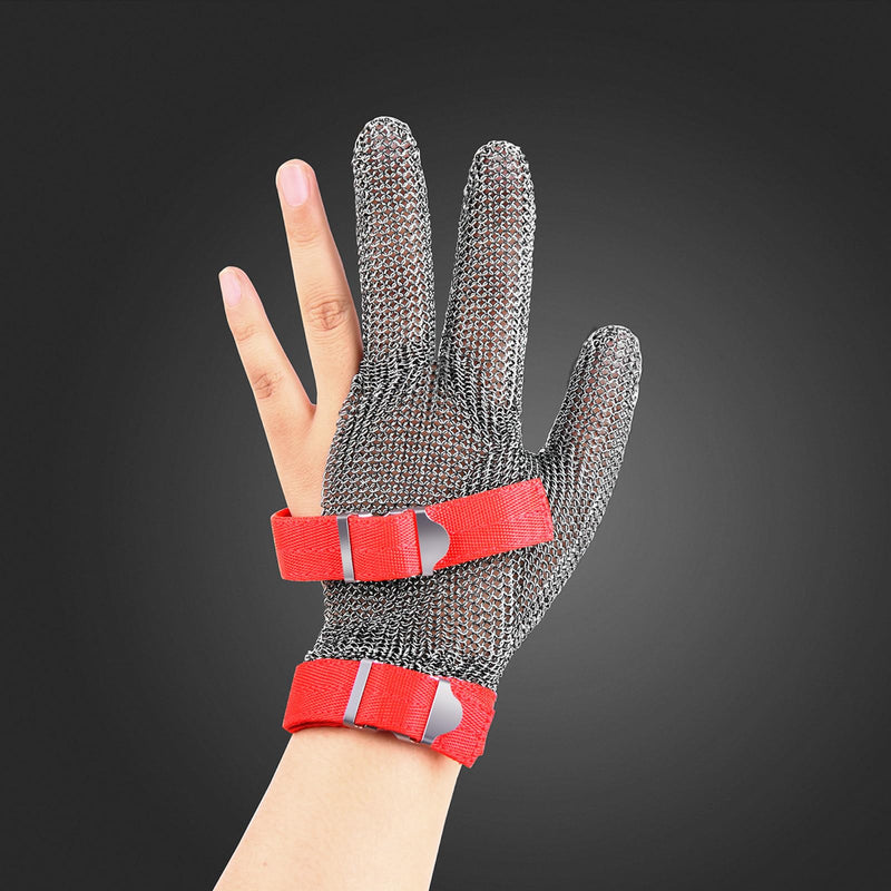 3-Finger Chainmail Protective Glove, Stainless Steel Metal Cut Resistant Glove with Fabric Cuff, Safety Work Glove X-Large