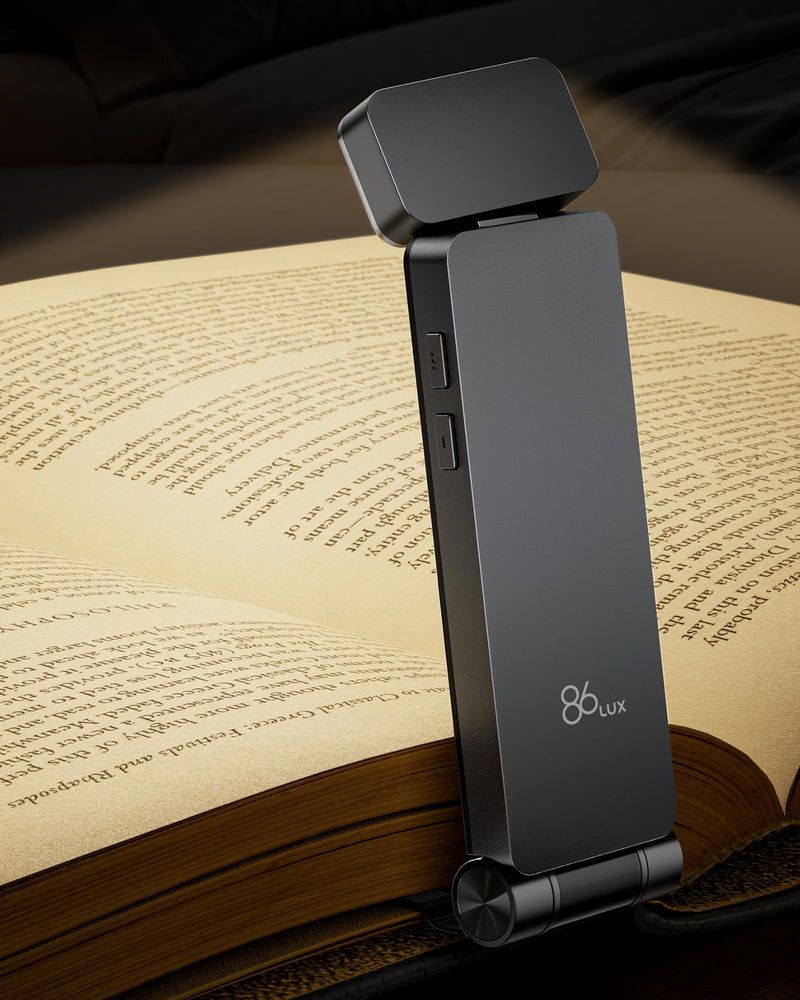 86lux Reading Light, Rechargeable Book Light for Reading in Bed, Ultralight Clip-on LED Bookmark Lamp with 3 Amber Colors & Stepless Dimming for Night Reading for Book Lovers, Kids, Grey Gray