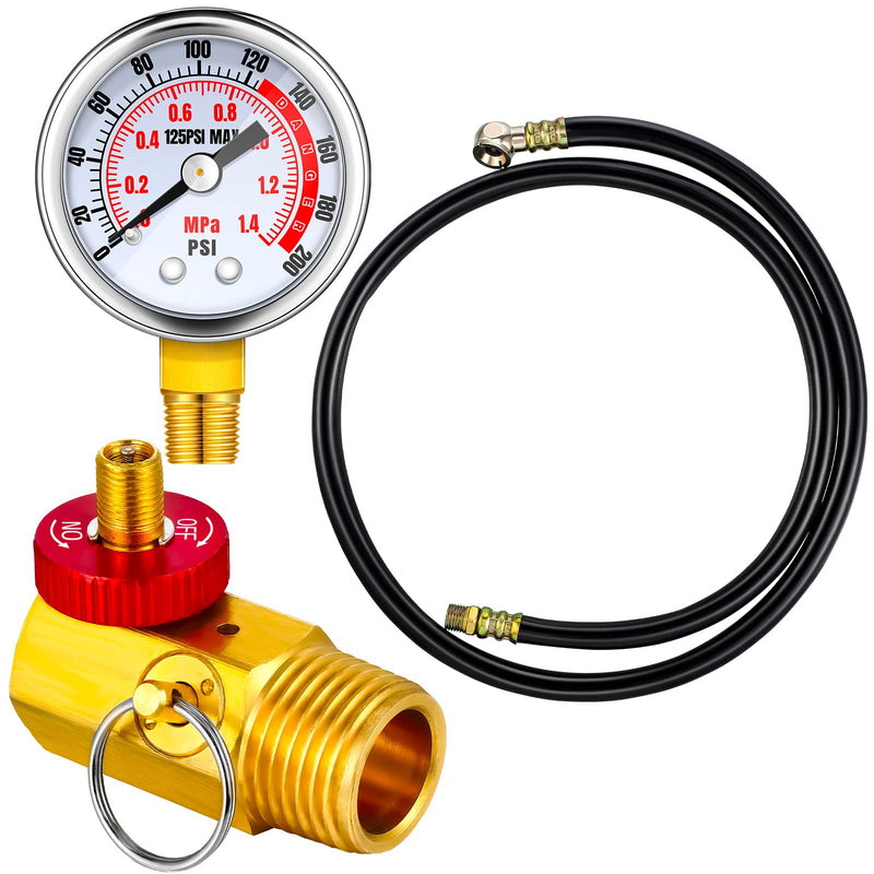 Peryiter Air Tank Repair Kit Including Safety Valve, 0-200 PSI Pressure Gauge and 4 Feet Air Tank Hose Assembly Kit(Black) Black