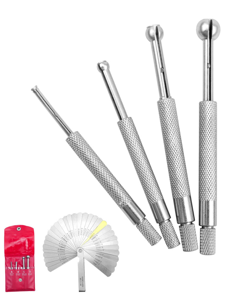 4 PCS Small Hole Gauge Set Ball Type, Full Round Telescoping Gauge Set with 32 Blades Steel Feeler Gauge for Measuring Gap Width or Thickness, 1/8"-1/2" Range